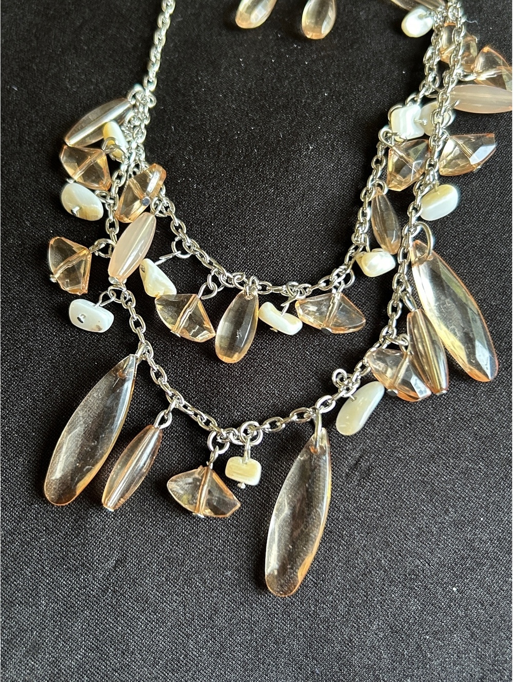 Vintage Style Clear Teardrop Bead Costume Necklace and Earrings Set